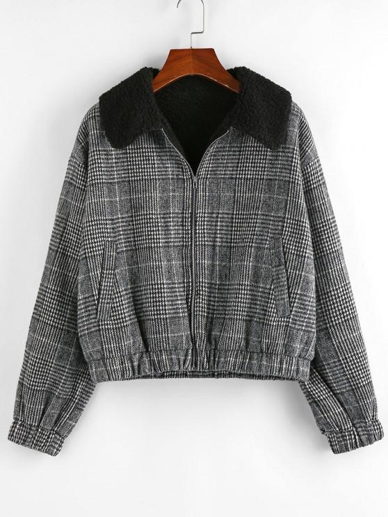 Houndstooth Plaid Teddy Lined Drop Shoulder Jacket - LuckyFash™