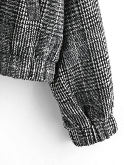 Houndstooth Plaid Teddy Lined Drop Shoulder Jacket - LuckyFash™
