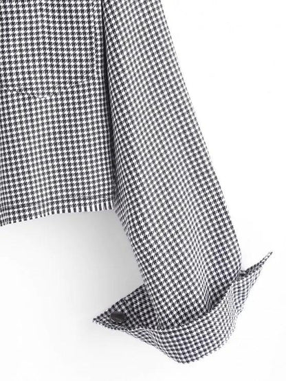 Houndstooth Raw Hem Shacket - LuckyFash™