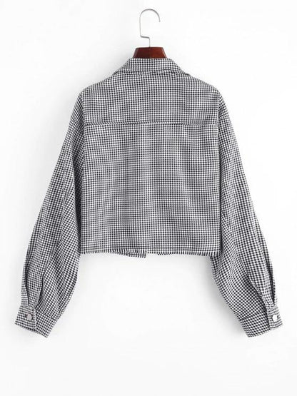 Houndstooth Raw Hem Shacket - LuckyFash™