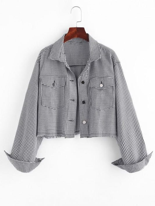 Houndstooth Raw Hem Shacket - LuckyFash™