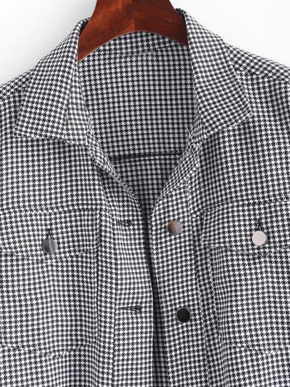 Houndstooth Raw Hem Shacket - LuckyFash™