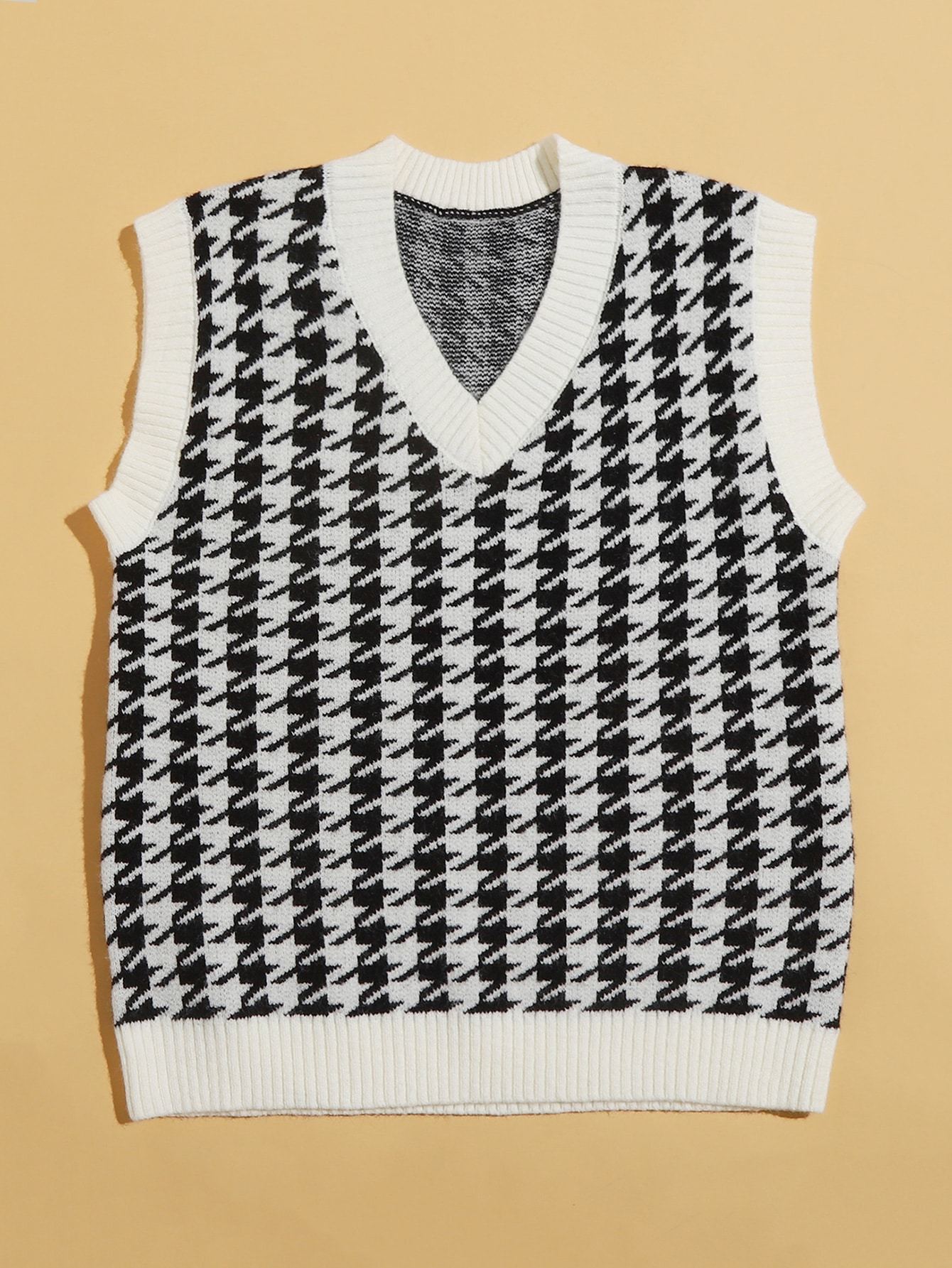 Houndstooth V Neck Sweater Vest - LuckyFash™