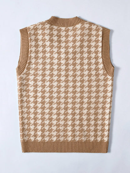 Houndstooth V Neck Sweater Vest - LuckyFash™