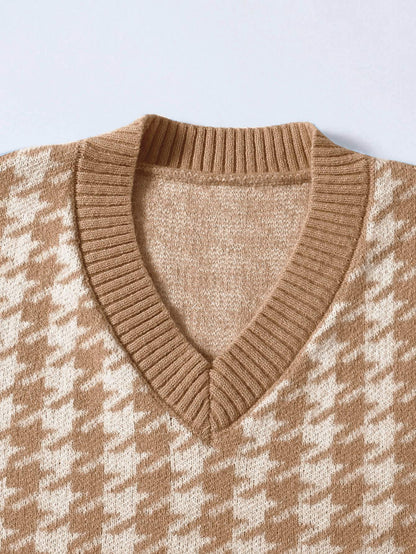 Houndstooth V Neck Sweater Vest - LuckyFash™