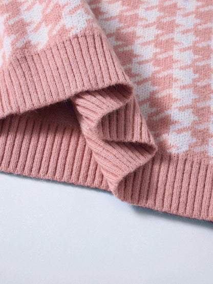 Houndstooth V Neck Sweater Vest - LuckyFash™