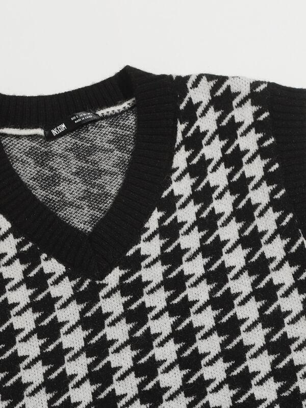 Houndstooth V Neck Sweater Vest - LuckyFash™