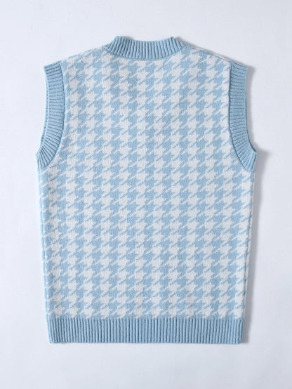 Houndstooth V Neck Sweater Vest - LuckyFash™