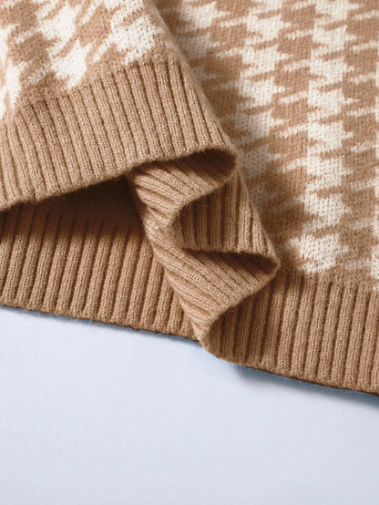 Houndstooth V Neck Sweater Vest - LuckyFash™