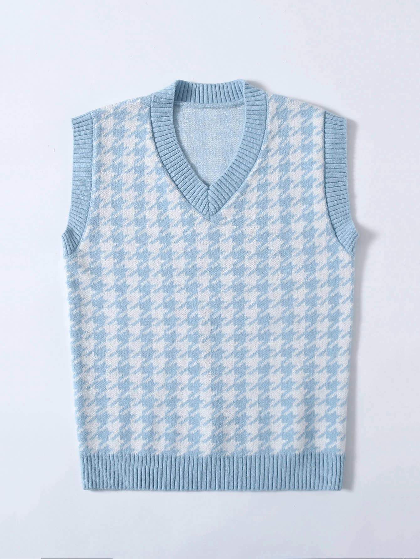 Houndstooth V Neck Sweater Vest - LuckyFash™