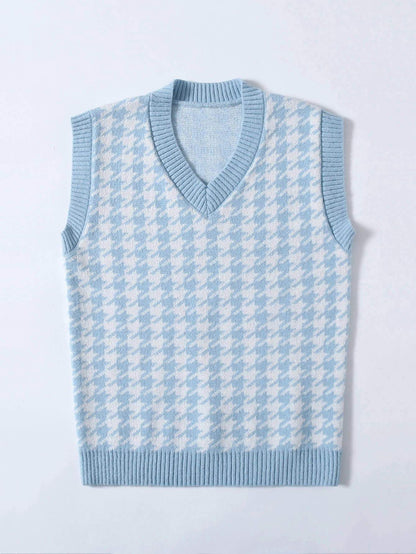 Houndstooth V Neck Sweater Vest - LuckyFash™