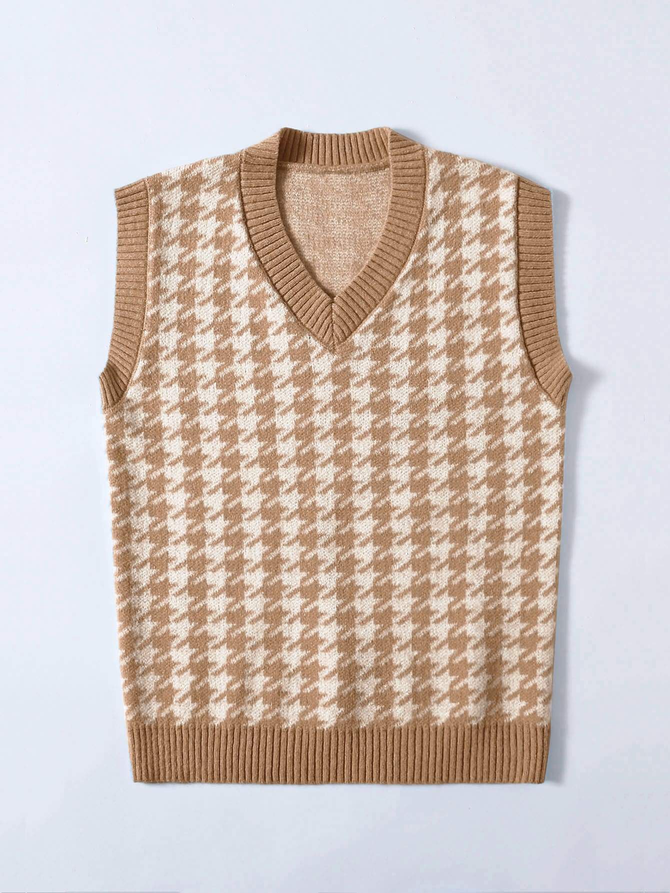 Houndstooth V Neck Sweater Vest - LuckyFash™