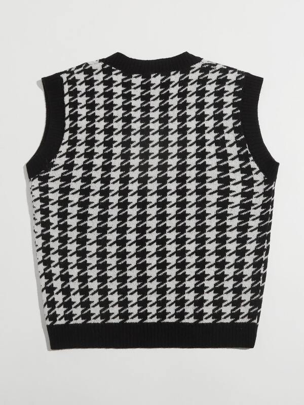 Houndstooth V Neck Sweater Vest - LuckyFash™