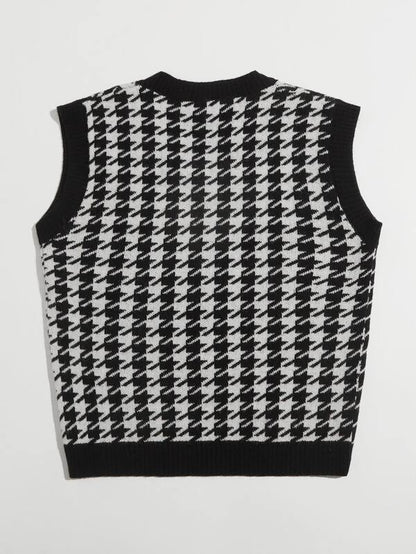 Houndstooth V Neck Sweater Vest - LuckyFash™
