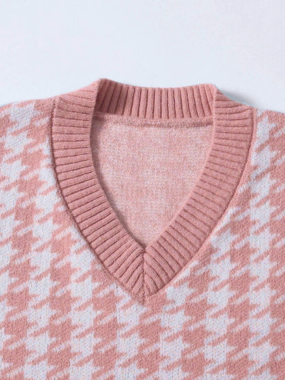 Houndstooth V Neck Sweater Vest - LuckyFash™