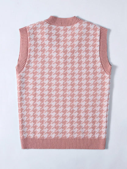 Houndstooth V Neck Sweater Vest - LuckyFash™
