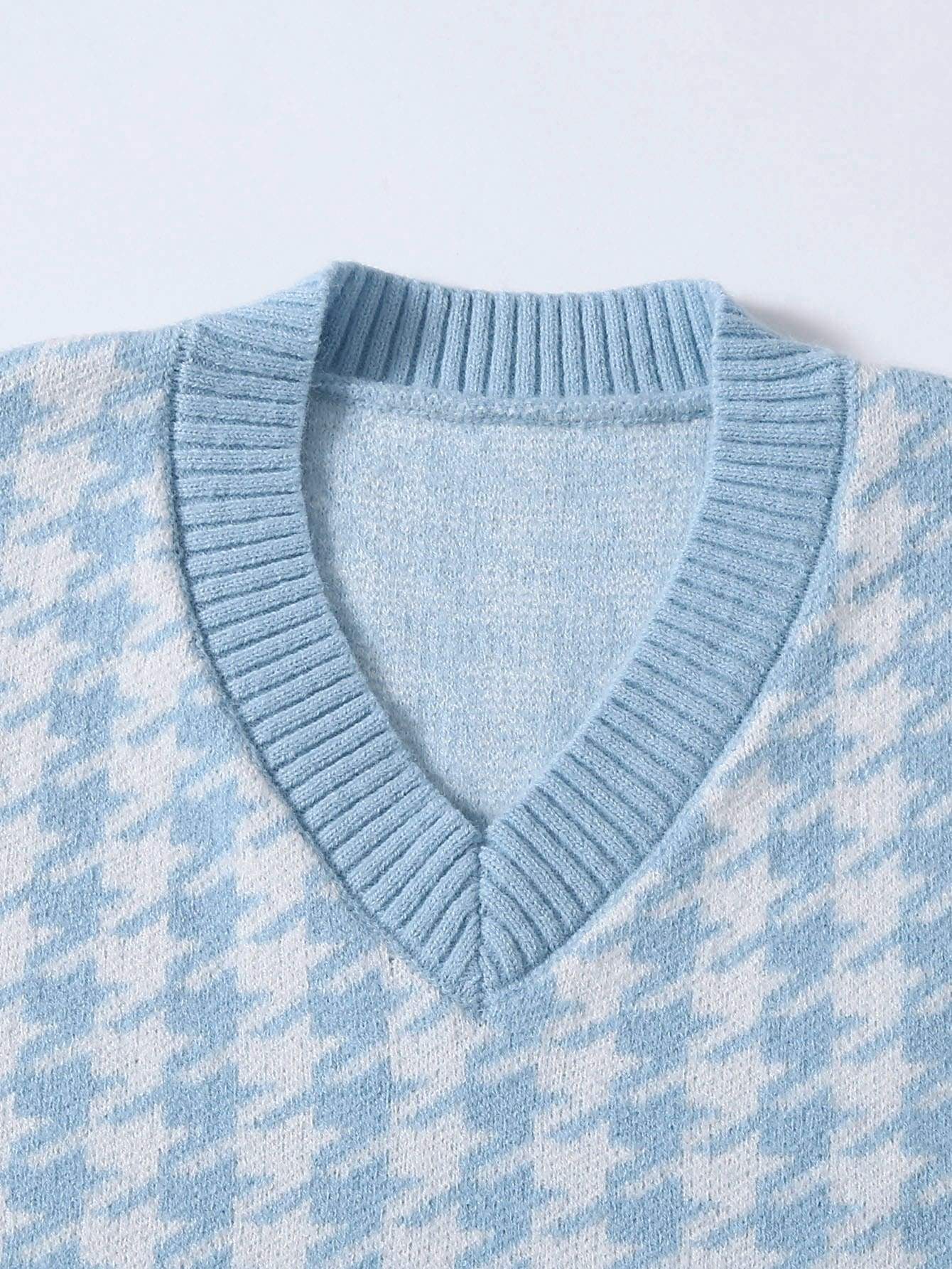 Houndstooth V Neck Sweater Vest - LuckyFash™