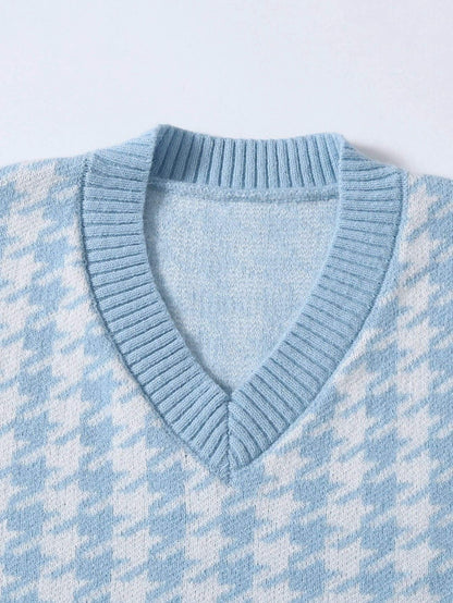 Houndstooth V Neck Sweater Vest - LuckyFash™