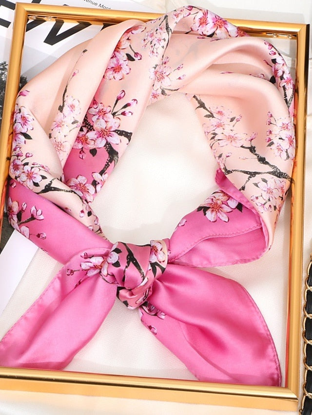 70*70cm Flower Silk Satin Square Scarf for Women Print Neckerchief Hijab Female Head Tie Shawl Wraps Bandana Echarpe - LuckyFash™