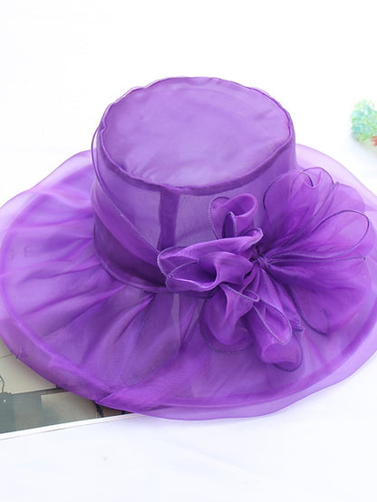 Women's Hat Fedora Hat Black Blue Purple Wedding Party Outdoor Floral Tulle Flower Portable Comfort Breathable - LuckyFash™