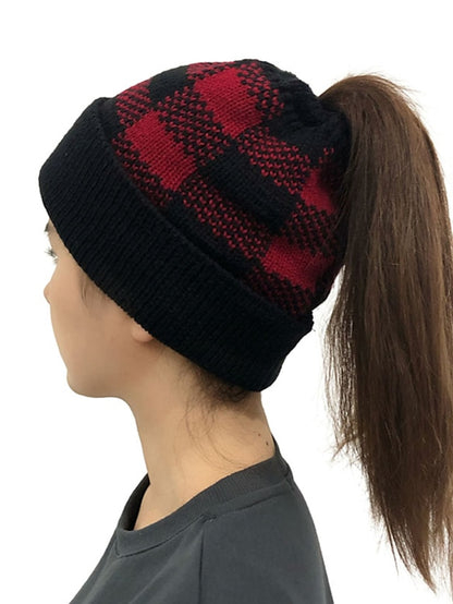 Women's Hat Beanie / Slouchy Black Khaki Red Outdoor Home Street Knit Plaid Windproof Comfort Warm - LuckyFash™
