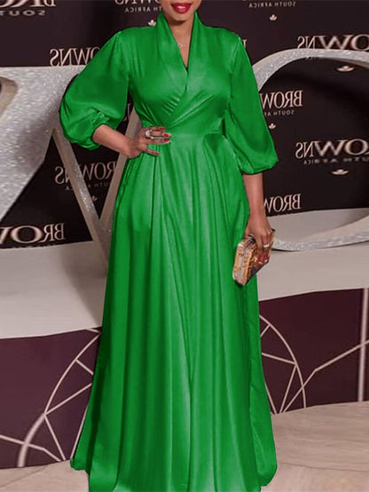Womenâ€˜s Formal Party Dress Wedding Guest Dress Swing Dress Long Dress Maxi Dress Green Black Red Half Sleeve Pure Color Ruched Winter Fall V Neck Mature Evening Party 2023 S M L XL XXL 3XL - LuckyFash™