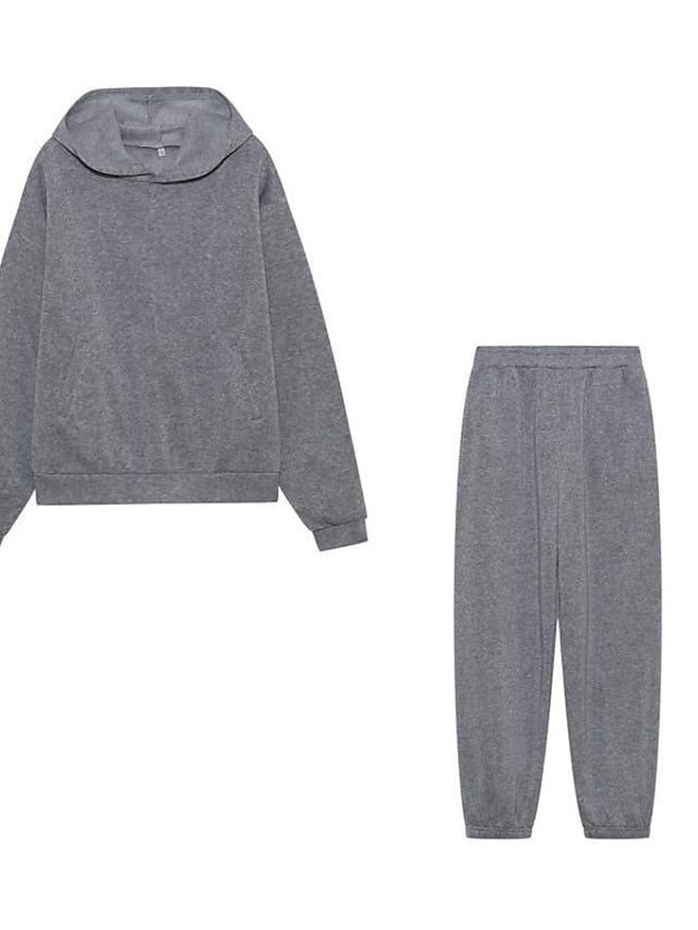 Hoodie 2 Piece Solid / Plain Color Sports Regular Winter Creamy-white ArmyGreen Big red Purple Pink for Women - LuckyFash™