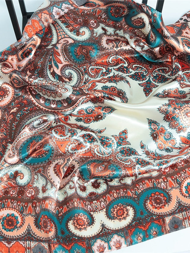 Vintage Flowers Square Scarf For Women Shawls Neckerchief Female Print Headband On the Head Wraps Foulard Hijab Hair Bands 90*90cm - LuckyFash™