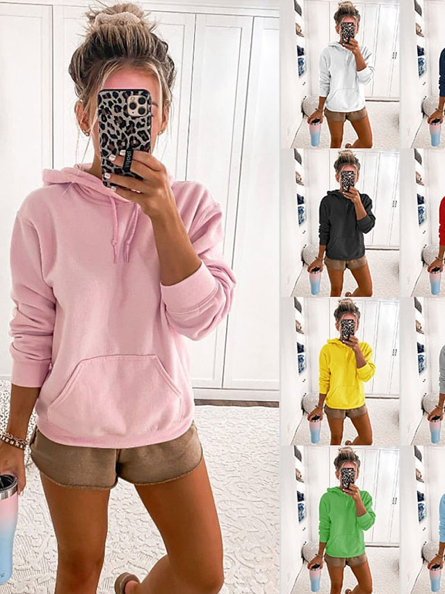 Hoodie Sweatshirt Pullover Basic Black White Yellow Solid Color Street Hoodie Long Sleeve Cotton for Women - LuckyFash™