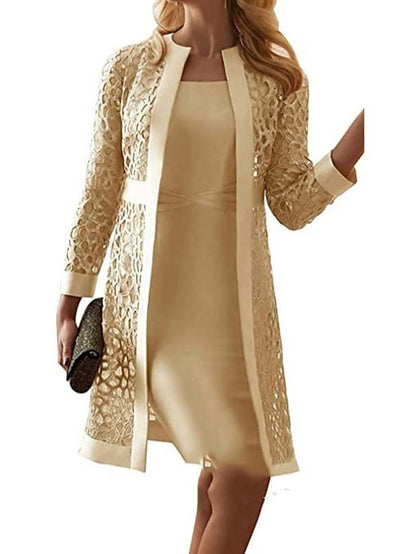 Lace Dress Dress Set Midi Dress Purple Pink Yellow Light Blue Gray Long Sleeve Pure Color Lace Hollow Out Spring Fall Crew Neck Elegant Party Spring Dress  S M L XL XXL 3XL 4XL 5XL for Women - LuckyFash™