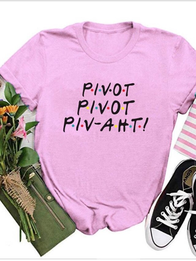 friends shirt women pivot friend t shirt letters print short sleeve casual letters printed top tee grey - LuckyFash™