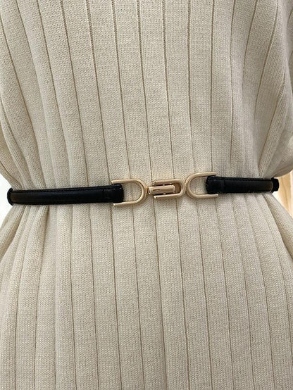 belt female pair buckle adjustable thin belt decoration simple waist mirror belt female pu imitation leather free punch girdle - LuckyFash™