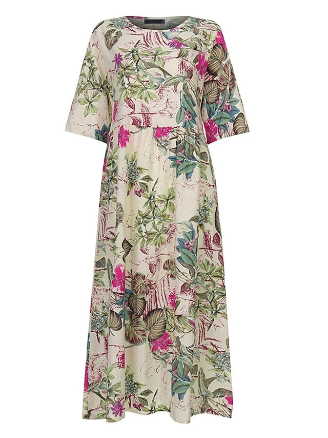 Women's Holiday Dress Floral Crew Neck Ruched Long Sleeve Fall Spring Casual Maxi long Dress Daily Dress Fall Dress Black Dress Loose Fit - LuckyFash™