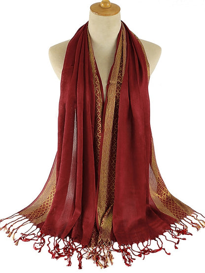 Plain Fashion Print Glitter Tassels Plaid Stripe Scarf Long Hijab Muslim Scarves/scarf for Women - LuckyFash™