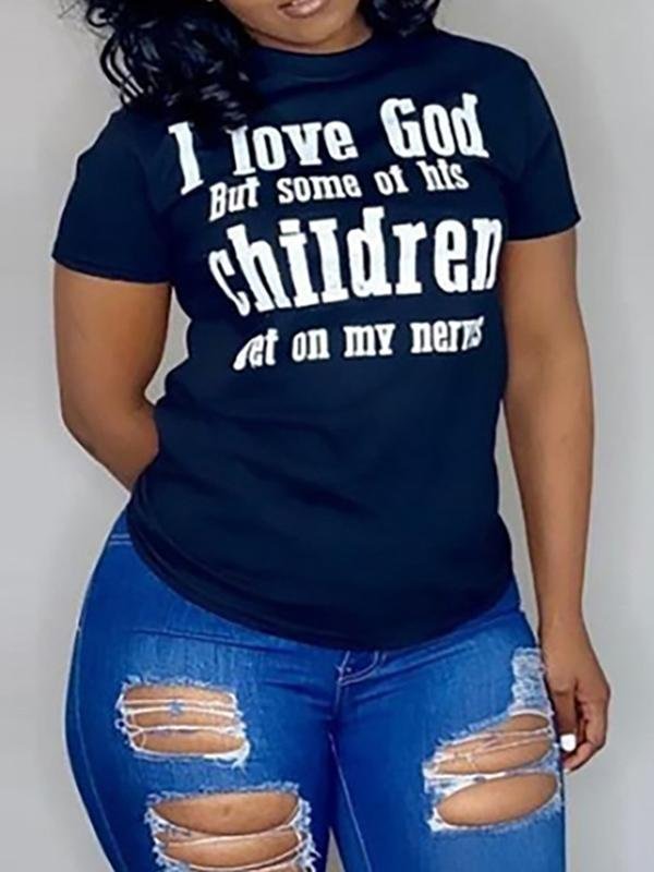 I LOVE GOD Round Neck Black Short Sleeve Women Tee - LuckyFash™