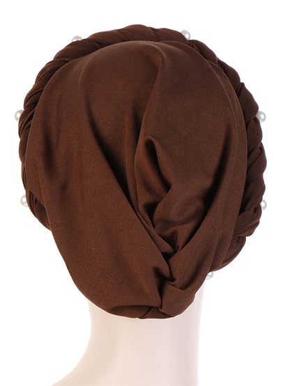 Women Fashion Pearls Muslim Scarf Hijabs Hat Women India Hat Solid Turban Hat Wrap Cap Head Scarf Headscarf Hat Female Hair Accessories - LuckyFash™