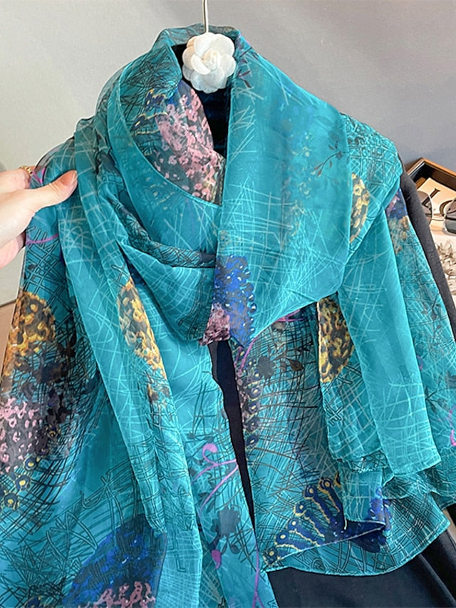 Women's Scarves Satin Scarves Gift Daily Holiday Flowers Chiffon Casual Bohemia Sunscreen Casual Wedding 1 PC - LuckyFash™