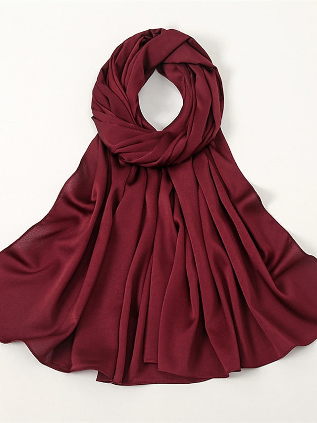 Crinkle Satin Hijab for Muslim Women Crepe Plain Shawl Wrinkle Solid Long Turban Islam Headscarf Solid Color Head Wrap Fashion - LuckyFash™