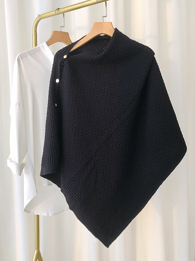 New Autumn Winter Women Ladies Thick Knitting Cape Coat Warm Poncho Oblique Stripe Coat Bohemian Shawl Scarf Solid Women Scarf - LuckyFash™