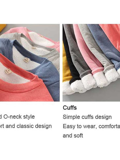 Basic Casual Wine Red Big red Black Solid Color Home Crew Neck Long Sleeve for Women - LuckyFash™