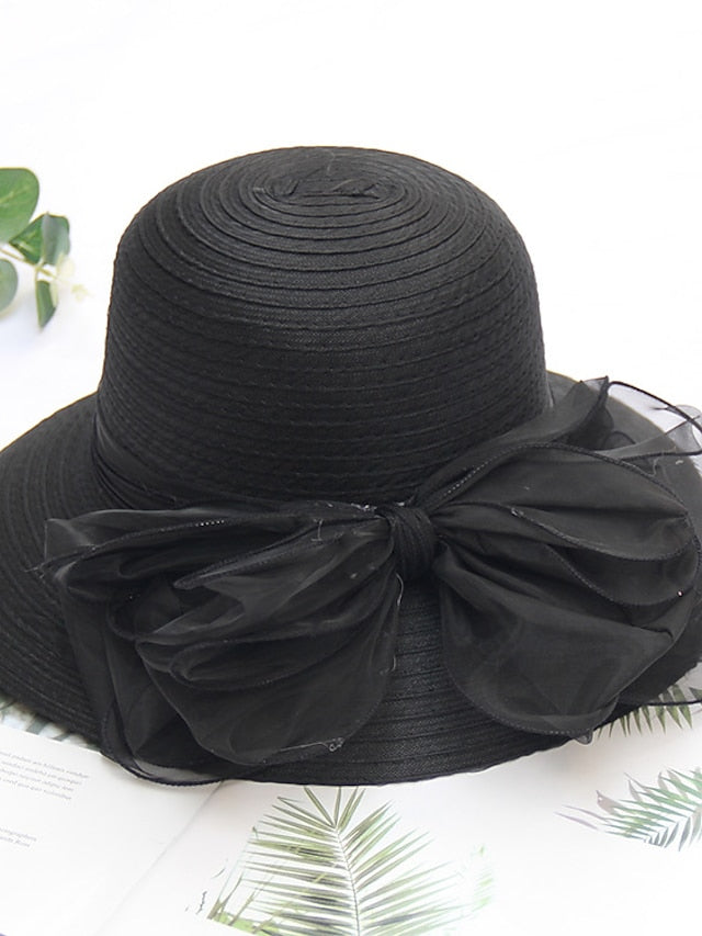 Women's Party Hat Party Wedding Street Mesh Bowknot Ribbon bow Dark Blue Beige Hat Black White Red Green Purple - LuckyFash™