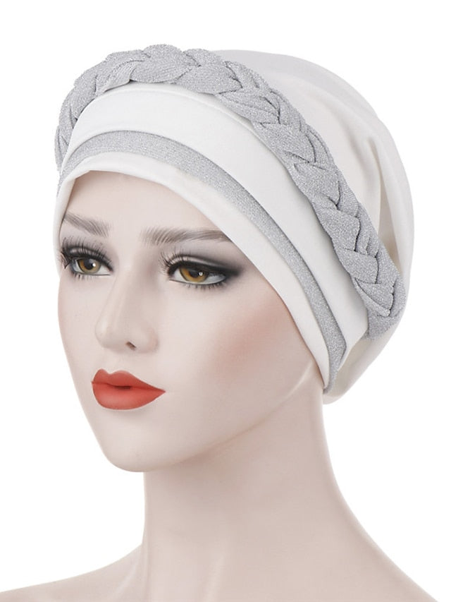 India Muslim Women Hijab Hat Two Color Splicing Cap Braid Turban Headscarf Islamic Head Wrap Lady Beanie Bonnet Hair Loss Cover - LuckyFash™