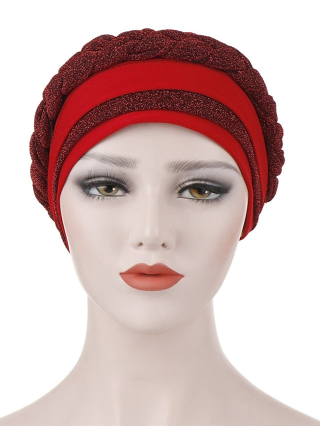 India Muslim Women Hijab Hat Two Color Splicing Cap Braid Turban Headscarf Islamic Head Wrap Lady Beanie Bonnet Hair Loss Cover - LuckyFash™