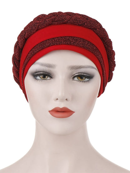 India Muslim Women Hijab Hat Two Color Splicing Cap Braid Turban Headscarf Islamic Head Wrap Lady Beanie Bonnet Hair Loss Cover - LuckyFash™