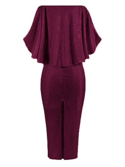 Formal Party Dress Cocktail Dress Long Dress Maxi Dress Silver Black Champagne Half Sleeve Pure Color Cold Shoulder Winter Fall Spring Off Shoulder Mature Evening Party Wedding for Women - LuckyFash™