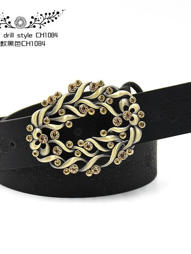 Women's PU Buckle Belt PU Leather Metal Bucke Engraved Crystal Rhinestone Classic Vintage Retro Wedding Party Rhinestone black ch1047 Rhinestone yellow camel ch1067 Rhinestone yellow camel ch1024 - LuckyFash™
