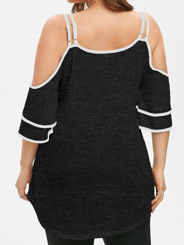 Women's Going Out Tops Blouse Concert Tops Black White Pink Plain Sequins Ruffle 3/4 Length Sleeve Work Daily Basic V Neck Regular XL - LuckyFash™