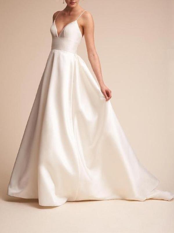 Illusion Deep-V Spaghetti Strap Wedding Dress - LuckyFash™
