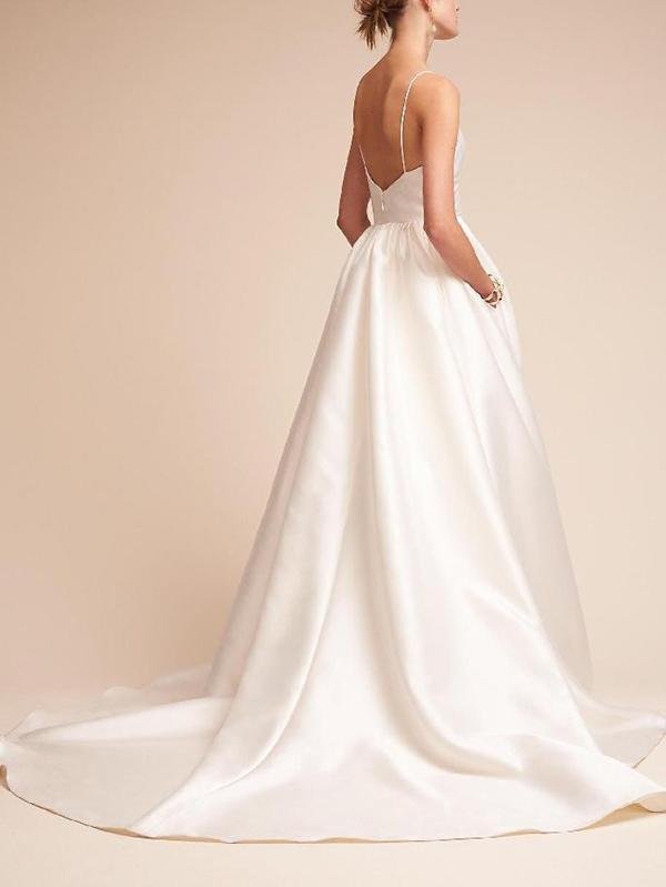 Illusion Deep-V Spaghetti Strap Wedding Dress - LuckyFash™
