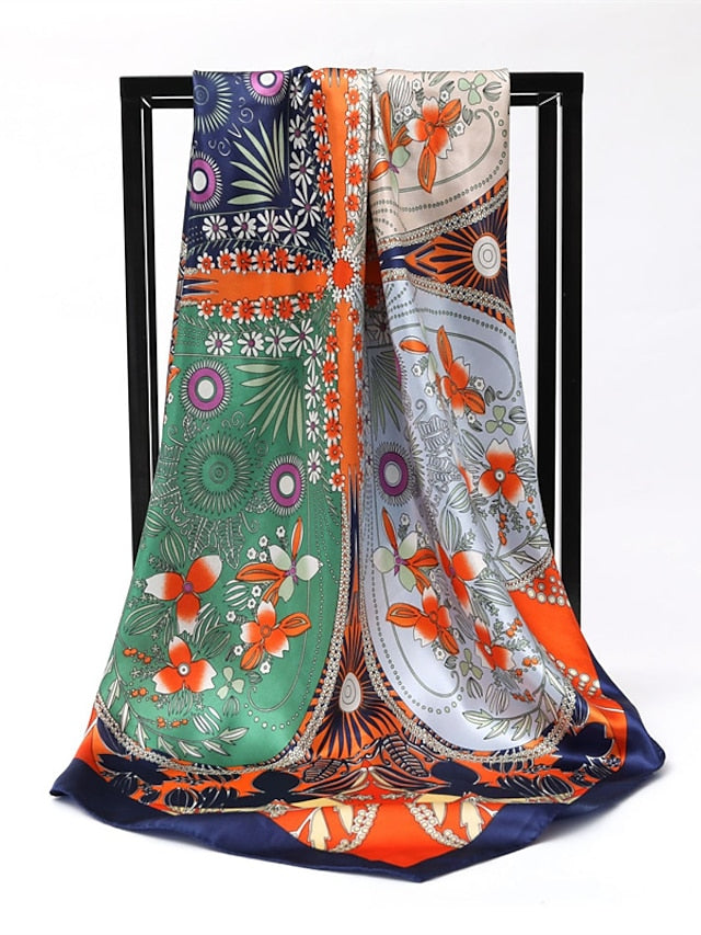 Newest Square Silk Scarf Women Print Simple Hijab Headband Wraps Muslim Headscarf Bandana Foulard Female 90*90cm - LuckyFash™